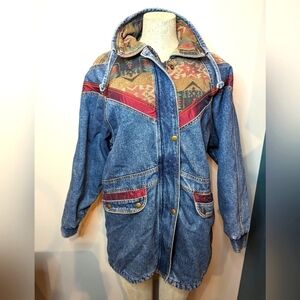 Vintage 80's denim tapestry patchwork jacket. Woman's M oversized